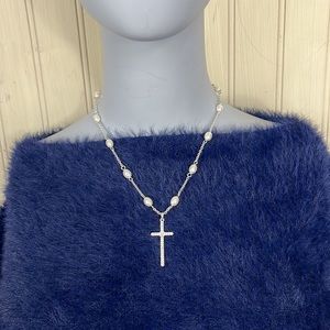 Vintage SHB Pearl Necklace w/Rhinestone Cross